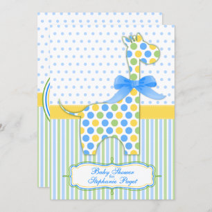 Blue Green Yellow Giraffe Baby Shower Invitation