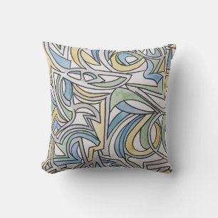 Blue Green Yellow Lattice-Hand Painted Abstract  Cushion