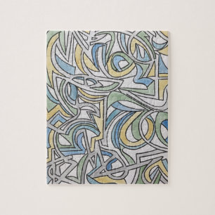 Blue Green Yellow Lattice-Hand Painted Watercolor Jigsaw Puzzle
