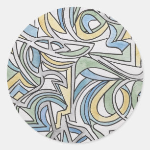 Blue Green Yellow Lattice-Watercolor Art Classic Round Sticker