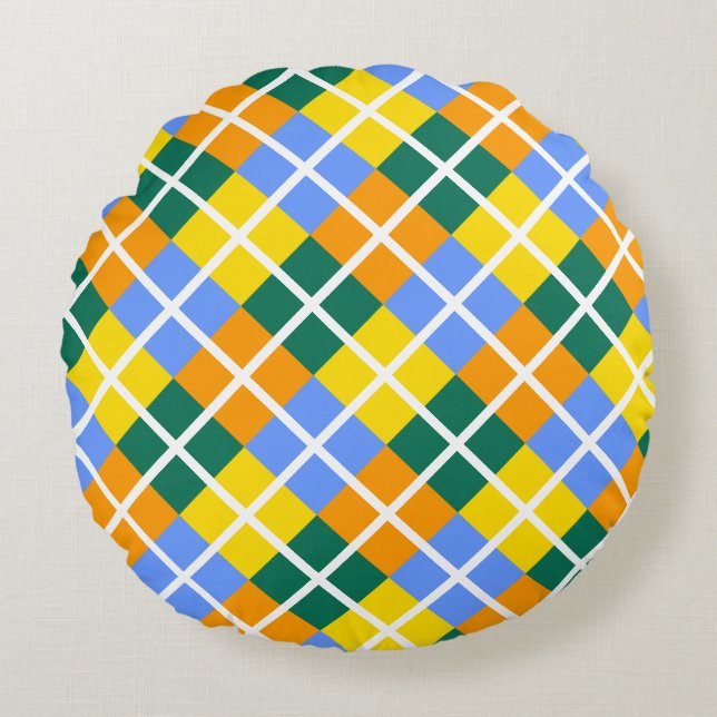 Blue Green Yellow Orange Round Cushion (Front)