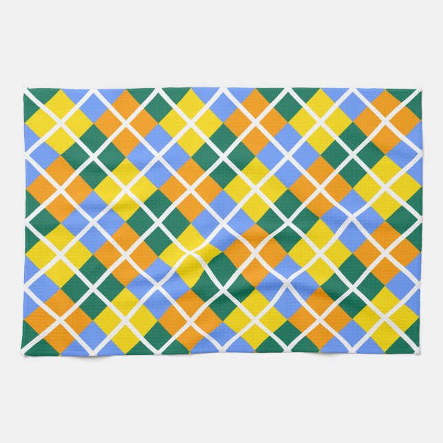 Blue Green Yellow Orange Tea Towel (Horizontal)