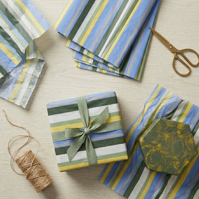Blue Green Yellow Stripe Tissue Paper (Creator Uploaded)