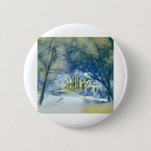 Blue Green Yellow Winter Scenery Watercolor 6 Cm Round Badge