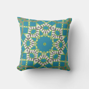 Blue Green Zebra Diamond Kaleidoscope Pattern Cushion