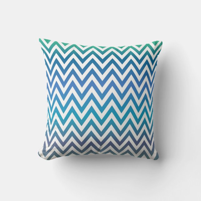 Blue & Green Zig Zag Striped Throw Pillow (Front)