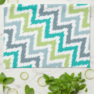 Blue Green Zigzag Ikat Pattern Tea Towel