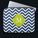 Blue & Green Zigzags Pattern Monogram Laptop Sleeve<br><div class="desc">Modern and chic chevron stripes and quatrefoil monogram design.</div>