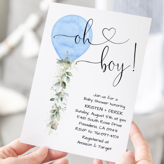 Blue Greenery Balloon Baby Shower Invitation (Creator Uploaded)