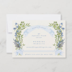 blue greenery crest website QR CODE wedding RSVP Invitation