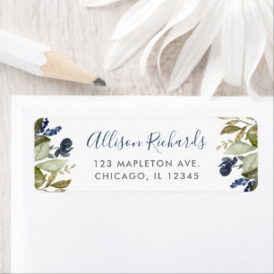 Blue greenery foliage floral return address label