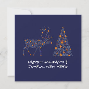 Blue greeting card HAPPY HOLIDAYS JOYFUL NEW YEAR