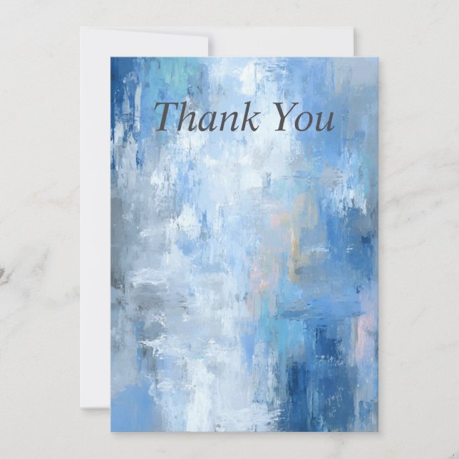 Blue & Grey Abstract Paint Thank You Card (Front)