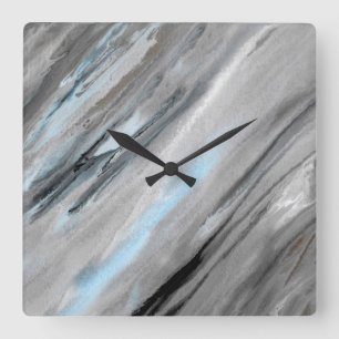 Blue Grey Abstract Square Wall Clock