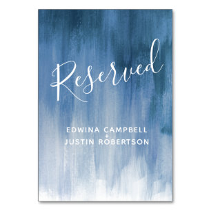 Blue grey abstract wash modern art table reserved number