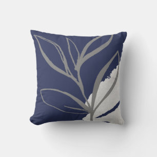 Blue & Grey Abstract Watercolor Leaves Cushion