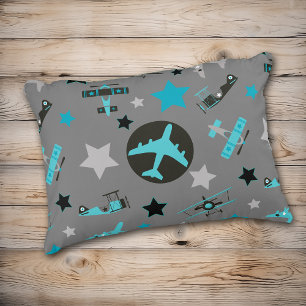 Blue Grey Aeroplanes Pattern Decorative Cushion