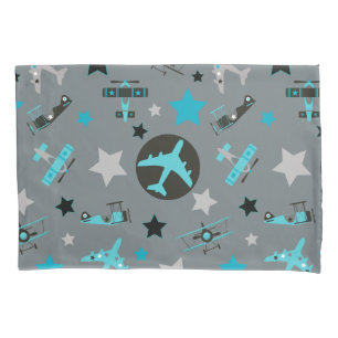 Blue Grey Aeroplanes Pattern Pillowcase