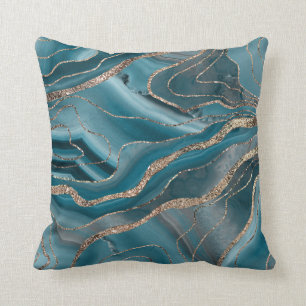 Blue Grey Agate Gold Glitter Glam #1 Cushion