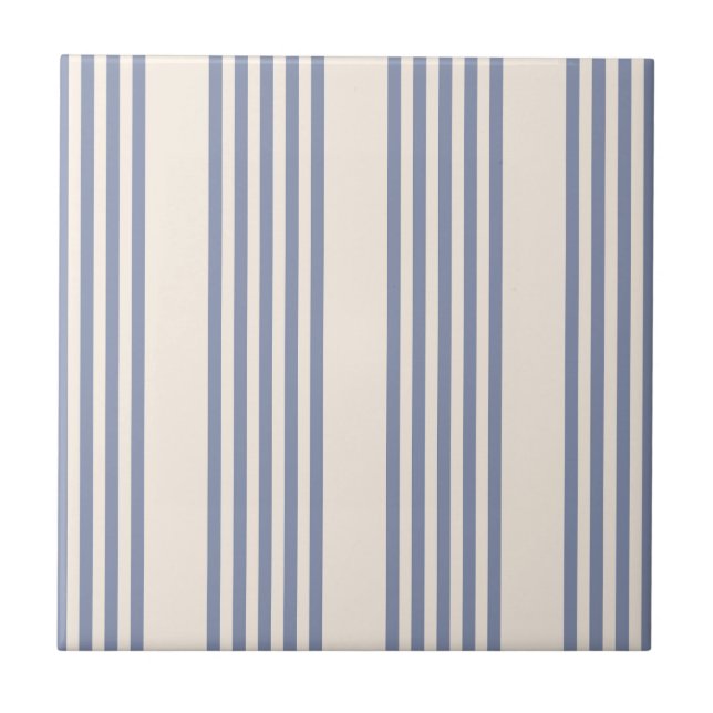 Blue-grey and beige five stripe pattern ceramic tile (Front)