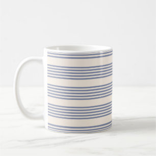 Blue-grey and beige five stripe pattern coffee mug