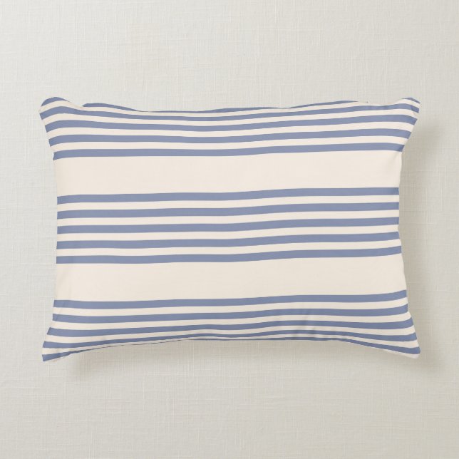 Blue-grey and beige five stripe pattern decorative cushion (Front)