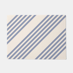 Blue-grey and beige five stripe pattern doormat