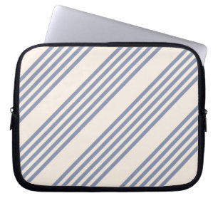 Blue-grey and beige five stripe pattern laptop sleeve