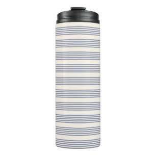 Blue-grey and beige five stripe pattern thermal tumbler