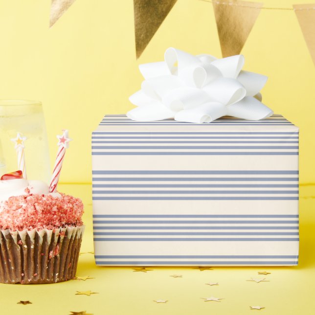 Blue-grey and beige five stripe pattern wrapping paper (Birthday Party)
