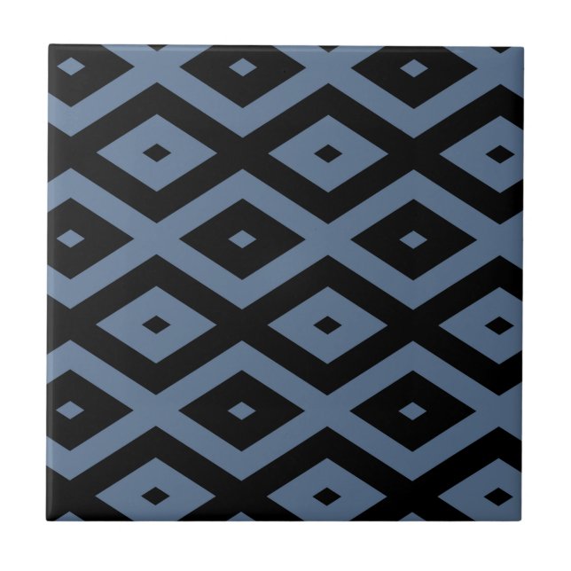 Blue grey and black diamond pattern ceramic tile (Front)