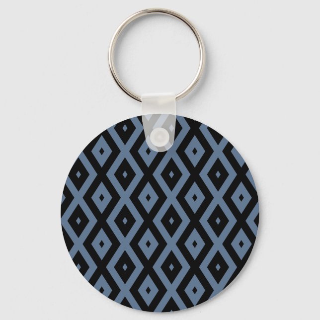 Blue grey and black diamond pattern key ring (Front)