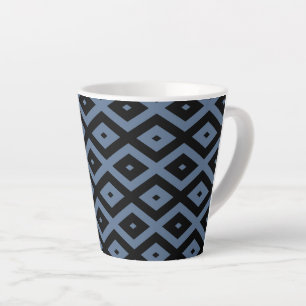 Blue grey and black diamond pattern latte mug