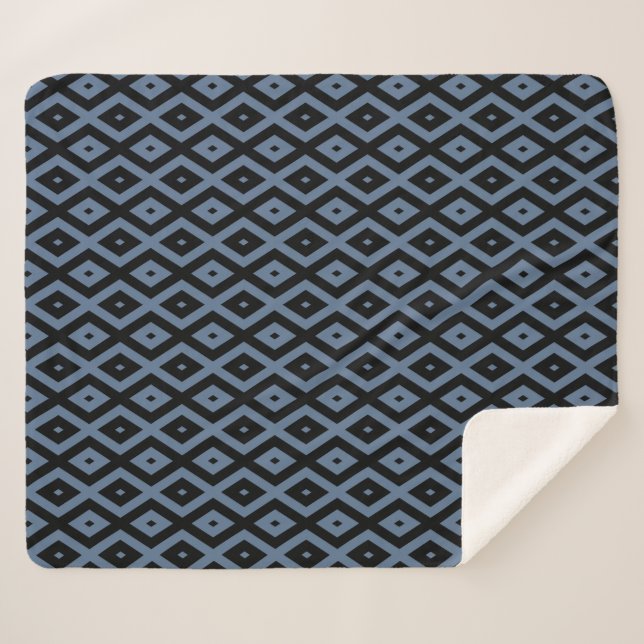 Blue grey and black diamond pattern sherpa blanket (Front (Horizontal))