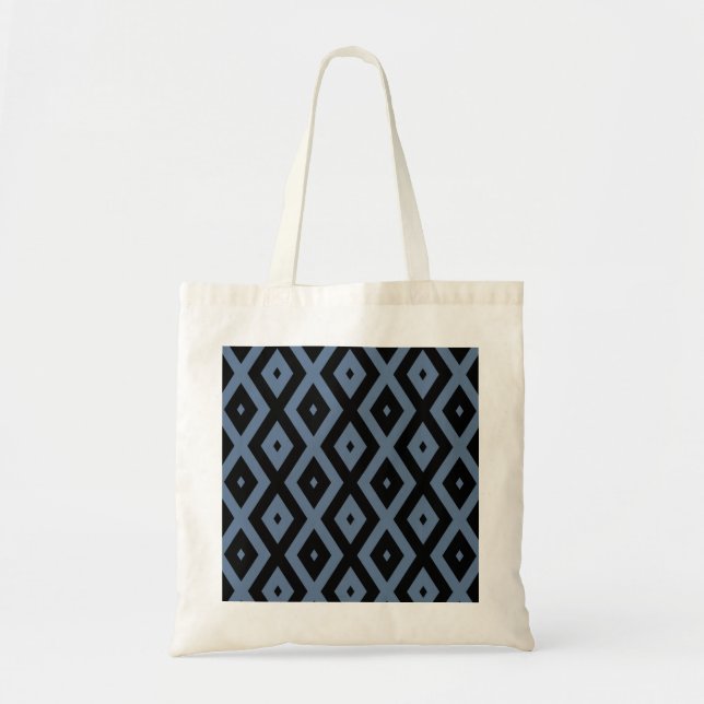Blue grey and black diamond pattern tote bag (Front)