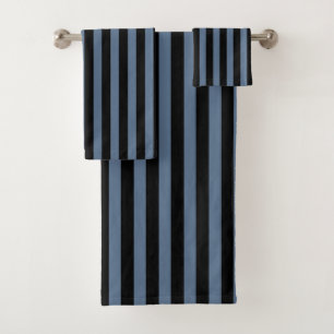 Blue grey and black stripes bath towel set