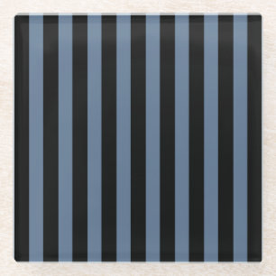 Blue grey and black stripes glass coaster