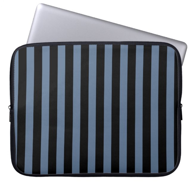 Blue grey and black stripes laptop sleeve (Front)