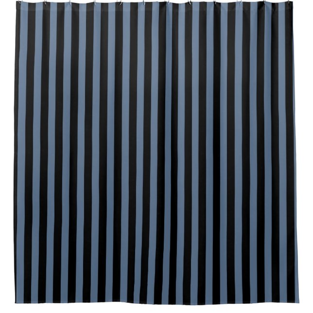 Blue grey and black stripes shower curtain (Front)