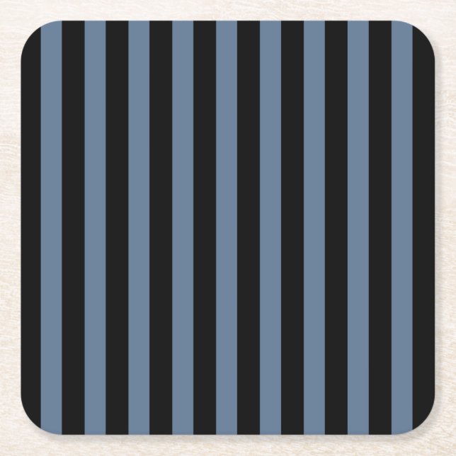 Blue grey and black stripes square paper coaster (Front)