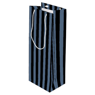 Blue grey and black stripes wine gift bag