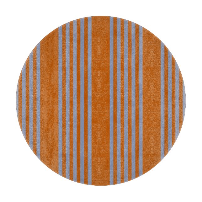 Blue-grey and burnt orange five stripe pattern cutting board (Front)