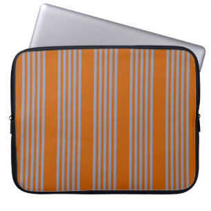 Blue-grey and burnt orange five stripe pattern laptop sleeve