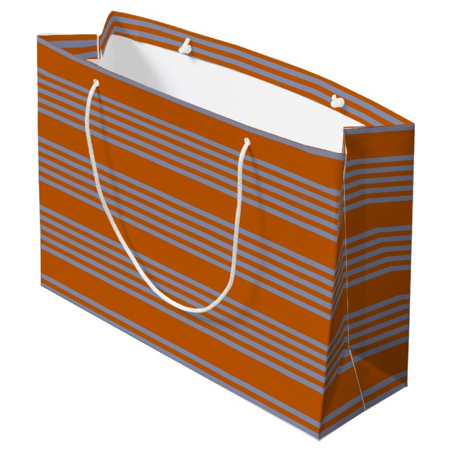 Blue-grey and burnt orange five stripe pattern large gift bag (Back Angled)