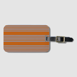 Blue-grey and burnt orange five stripe pattern luggage tag
