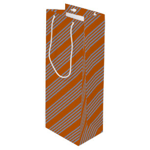Blue-grey and burnt orange five stripe pattern wine gift bag