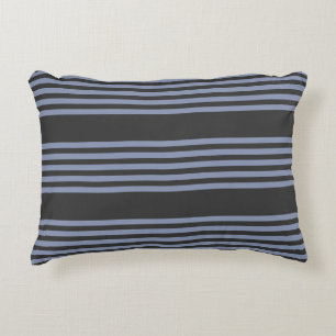 Blue-grey and charcoal five stripe pattern decorative cushion