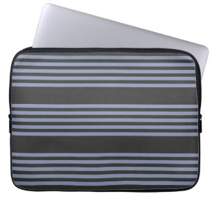 Blue-grey and charcoal five stripe pattern laptop sleeve
