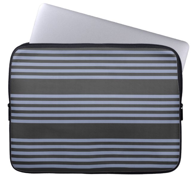 Blue-grey and charcoal five stripe pattern laptop sleeve (Front)