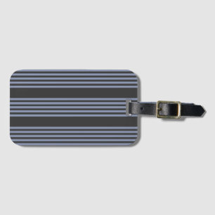 Blue-grey and charcoal five stripe pattern luggage tag